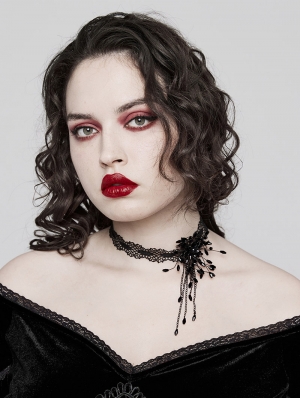 Black Gothic Exquisite Lace Blood Drop Pendant Choker