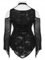 Black Gothic Cold Shoulder Daily Long Sleeve Plus Size T-Shirt for Women