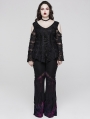 Black Gothic Lace Long Sleeves Sexy Daily Plus Size T-Shirt for Women