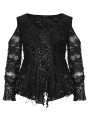 Black Gothic Lace Long Sleeves Sexy Daily Plus Size T-Shirt for Women