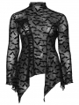 Black Gothic Bat Mesh Long Sleeve Basic Plus Size T-Shirt for Women