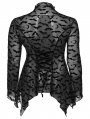 Black Gothic Bat Mesh Long Sleeve Basic Plus Size T-Shirt for Women