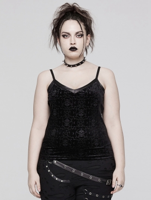 Black Gothic Pentacle Skull Pattern Plus Size Camisole for Women