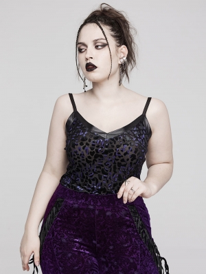 Black and Violet Gothic Leopard Print Plus Size Camisole for Women