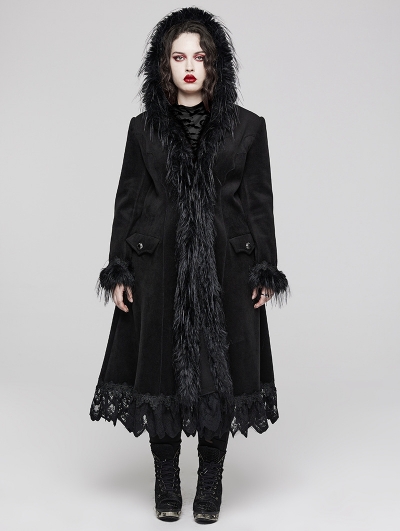 Black Gothic Gorgeous Fur Long Hooded Winter Plus Size Coat for Women