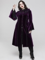 Black and Violet Vintage Gothic Gorgeous Velvet Plus Size Long Hooded Coat for Women