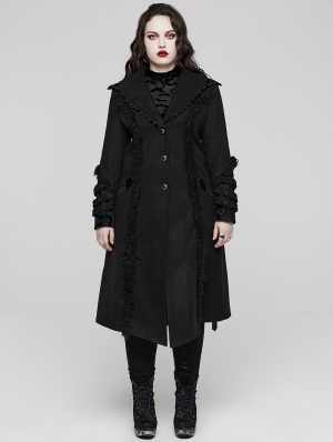 Black Vintage Gothic Single Breasted Lapel Long Plus Size Coat for Women