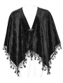 Black Gothic Embossed Velvet Tassel Plus Size Shawl for Women