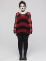 Black and Red Stripe Gothic Decayed Pullover Plus Size Sweater for Women