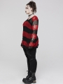 Black and Red Stripe Gothic Decayed Pullover Plus Size Sweater for Women