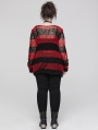 Black and Red Stripe Gothic Decayed Pullover Plus Size Sweater for Women