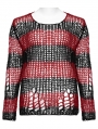 Black and Red Stripe Gothic Decayed Pullover Plus Size Sweater for Women