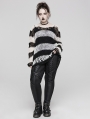 Black and White Stripe Gothic Decayed Pullover Plus Size Sweater for Women