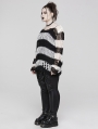 Black and White Stripe Gothic Decayed Pullover Plus Size Sweater for Women