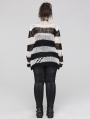 Black and White Stripe Gothic Decayed Pullover Plus Size Sweater for Women