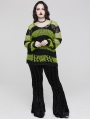 Black and Green Stripe Gothic Decayed Pullover Sweater for Women