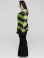 Black and Green Stripe Gothic Decayed Pullover Sweater for Women