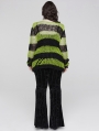 Black and Green Stripe Gothic Decayed Pullover Sweater for Women
