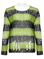 Black and Green Stripe Gothic Decayed Pullover Sweater for Women