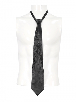 Black Gothic Punk Chain Eyelet Necktie for Men