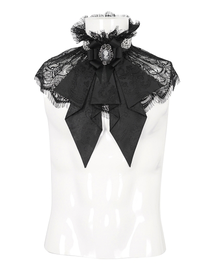Black Gothic Retro Ruffle Lace Party Bow Tie for Men