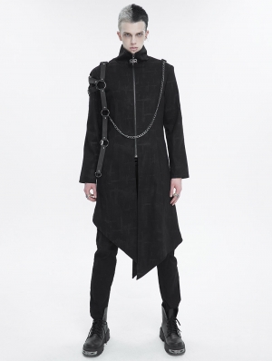 Black Gothic Punk Zipper Chain Asymmetric Coat for Men
