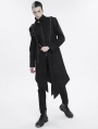 Black Gothic Punk Zipper Chain Asymmetric Coat for Men