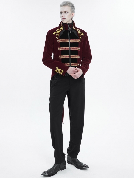 Red and Gold Vintage Gothic Embroidery Party Tailcoat for Men ...