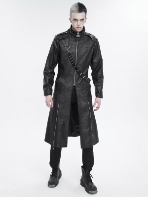 Black Gothic Punk Street Wear Long Trench Coat for Men