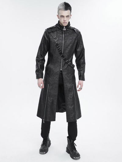 Black Gothic Punk Street Wear Long Trench Coat for Men
