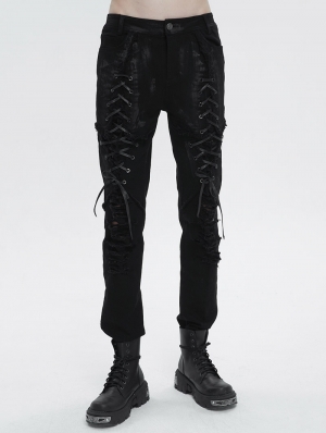 Black Gothic Punk Daily Long Fitted Pants for Men