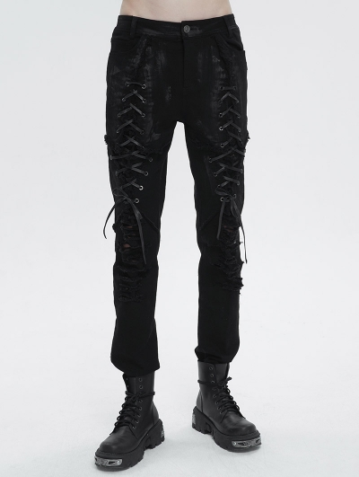 Black Gothic Punk Daily Long Fitted Pants for Men