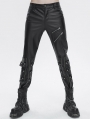 Black Gothic Punk Fashion Fitted Leather Pants for Men