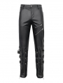 Black Gothic Punk Fashion Fitted Leather Pants for Men