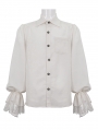 White Gothic Vintage Long Sleeve Fitted Tuxedo Shirt for Men