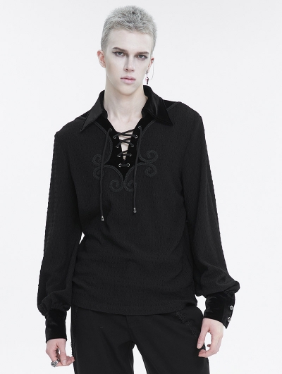 Black Gothic Retro Long Sleeve Loose Shirt for Men