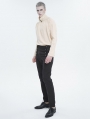 Beige Vintage Gothic Stand Collar Long Sleeve Cotton Shirt for Men
