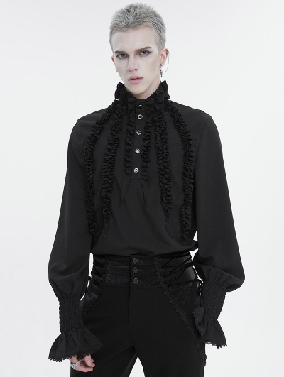 Black Gothic Retro Palace Frilly Long Sleeve Shirt for Men