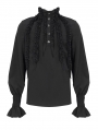 Black Gothic Retro Palace Frilly Long Sleeve Shirt for Men