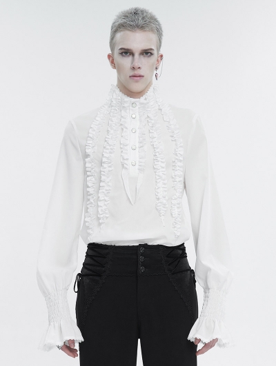 White Gothic Retro Palace Frilly Long Sleeve Shirt for Men