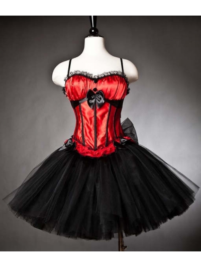 corset short gothic short red and black dress,