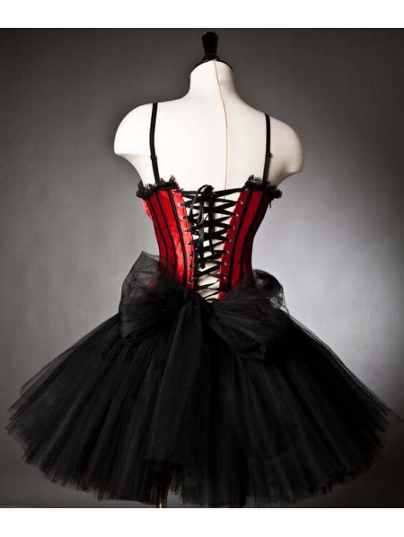 corset short gothic short red and black dress