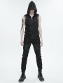 Black Gothic Punk Sleeveless Hooded T-Shirt for Men