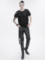 Black Gothic Punk Mesh T-shirt with Detachable Straps for Men