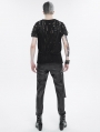 Black Gothic Punk Mesh T-shirt with Detachable Straps for Men
