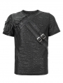 Black Gothic Punk Arm Pocket Short Sleeve T-shirt for Men