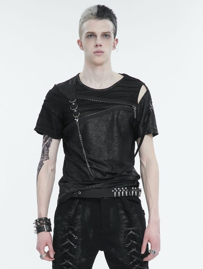 Black Gothic Punk Zipper Short Sleeve T-shirt for Men