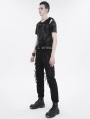 Black Gothic Punk Zipper Short Sleeve T-shirt for Men