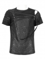 Black Gothic Punk Zipper Short Sleeve T-shirt for Men