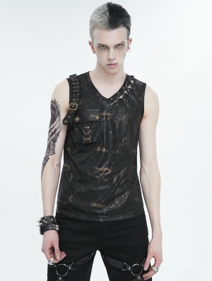 Black and Bronze Gothic Punk Rock V-neck Vest Top for Men